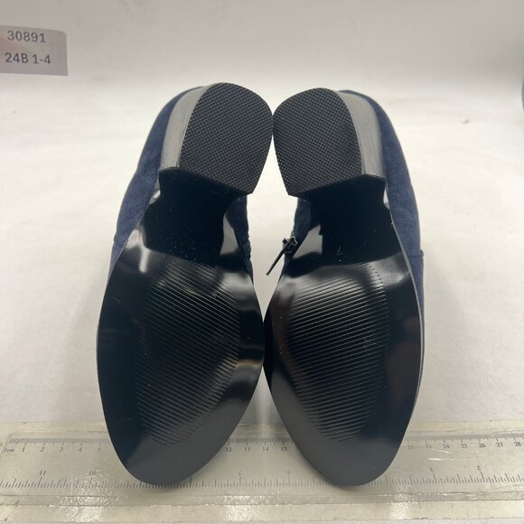 Navy Suede Block Heel Ankle Boots Closed Toe Side Zipper Short Bootie Shoes - Picture 6 of 7